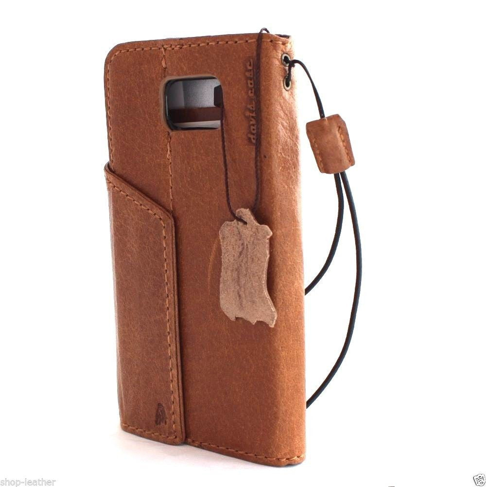 Light brown genuine leather wallet phone case for Samsung Galaxy Note 5, vintage style with magnetic closure.