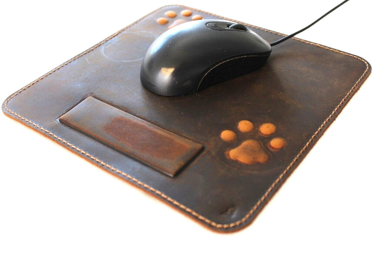 Genuine leather iPad case with vintage dog paw and cat designs, handcrafted by DavisCase, soft retro-style handmade leather cover.