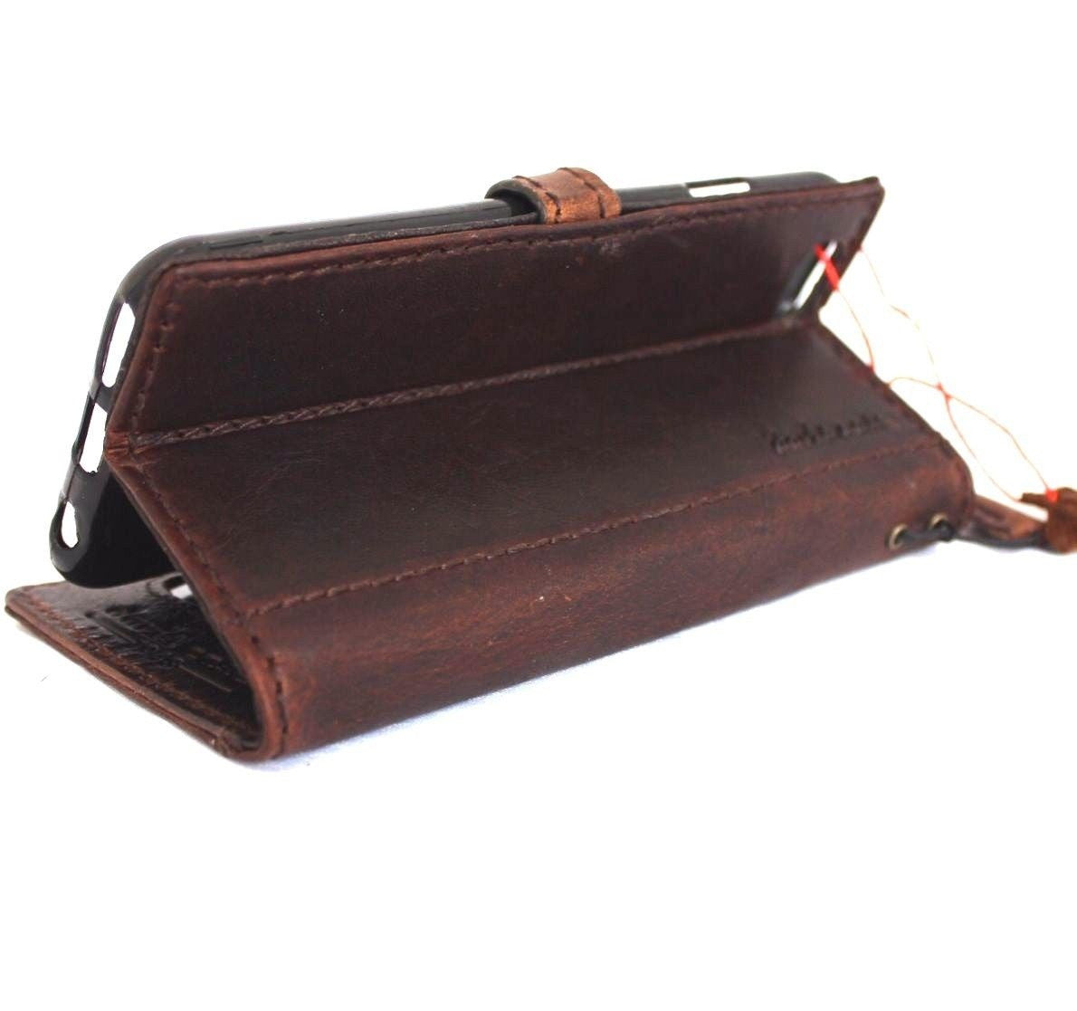 Genuine Italian leather iPhone 6/6s wallet case with credit holder, handmade phone cover featuring secure wallet compartment.