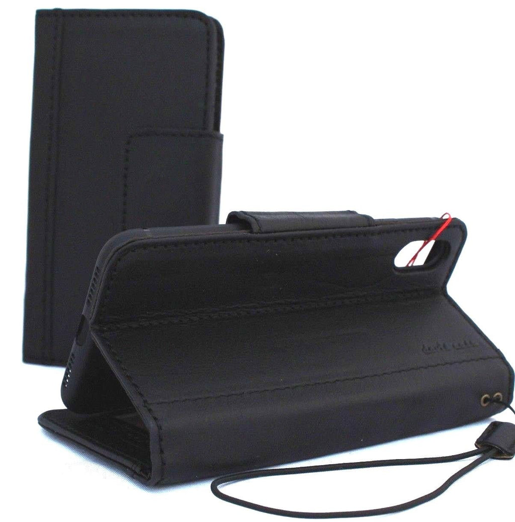 Black genuine leather iPhone XS Max wallet case with magnet closure, card slots, slim vintage design by Jafo 48 Studio