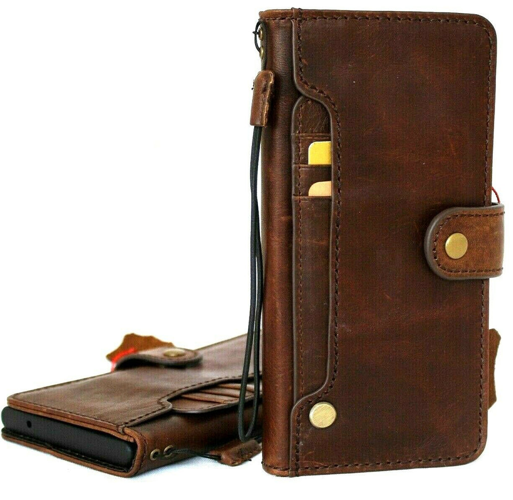 Genuine leather book wallet case for Samsung Galaxy Note 20 Ultra by DavisCase, with rubber holder and wireless charging compatibility.