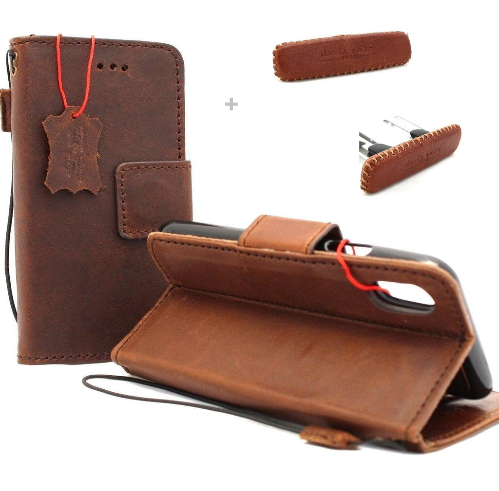 Genuine full leather Apple iPhone XS case by DAVISCASE with wallet design, stand, credit card slots, magnetic closure, and detachable feature