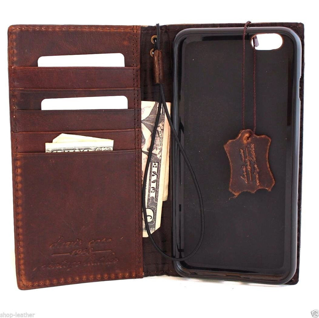 Genuine oil leather iPhone 6s Plus case with card slots, magnet closure, slim wallet design, handmade by JP DavisCase.