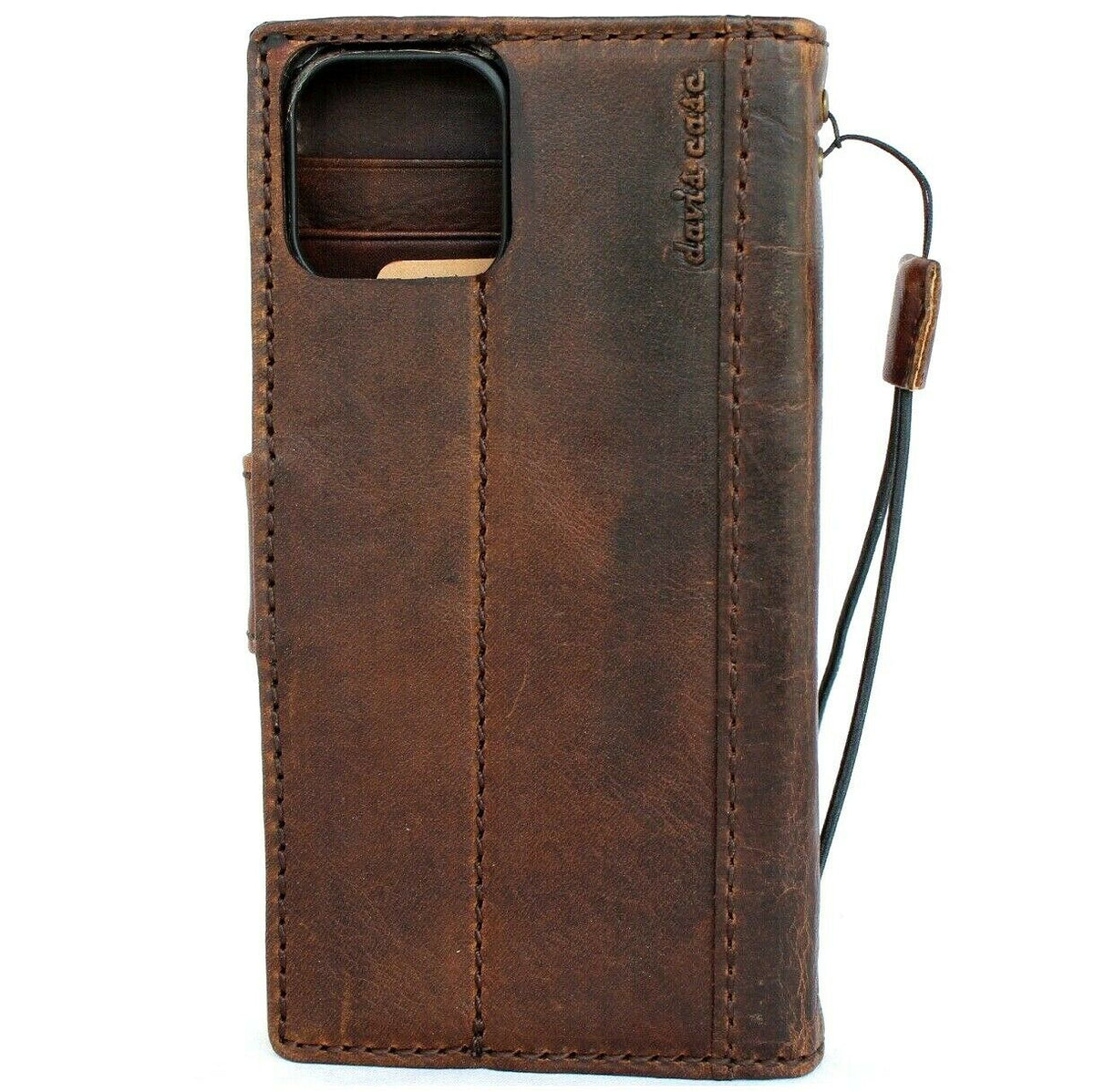 Handmade genuine leather phone case for Apple iPhone 15 Pro Max and Galaxy S26 Ultra, with wallet design and magnetic closure.