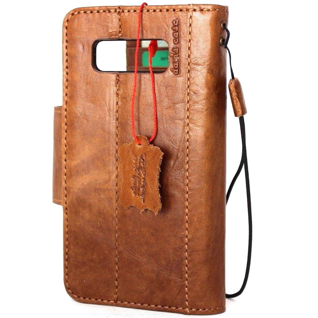 Genuine vintage brown leather Samsung Galaxy Note 8 wallet case with magnetic closure, card slots, and slim design by DAVISCASE