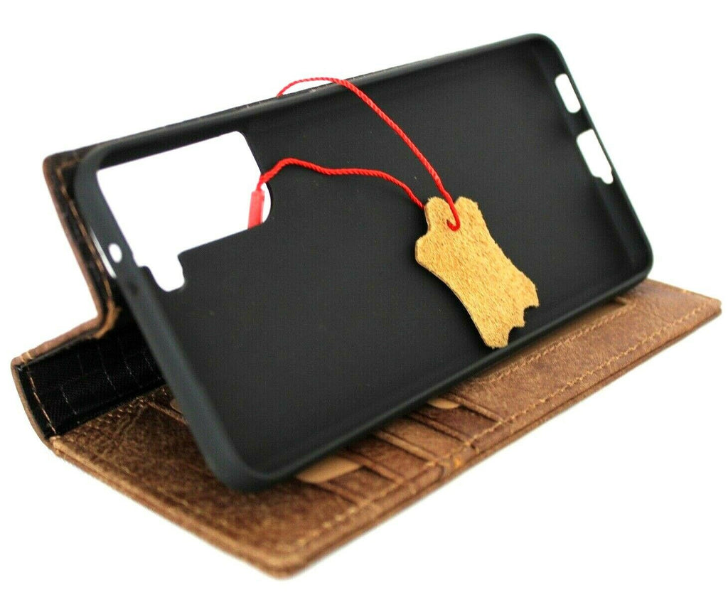 Genuine leather Bible tan wallet case for Samsung Galaxy S21 Plus 5G by DAVISCASE, with card slots and wireless charging holder
