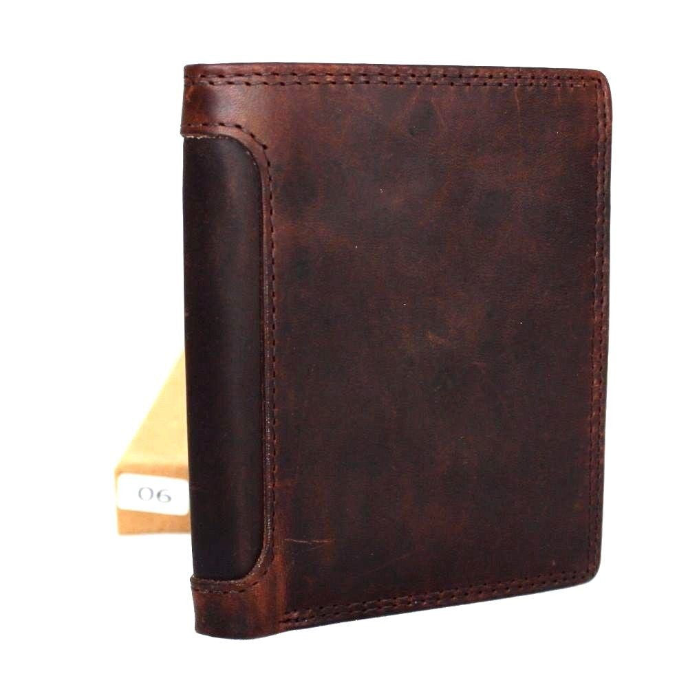 Men's vintage leather wallet by DAVISCASE, brown Italian natural skin coin purse with retro style and spacious money pocket.