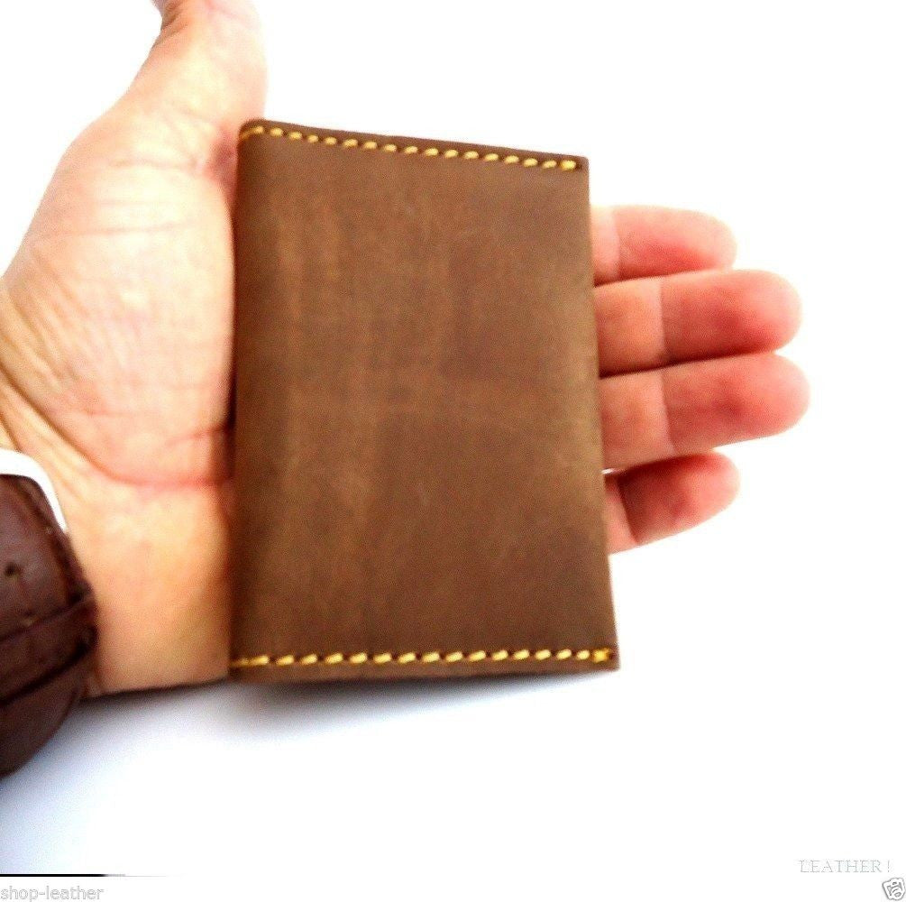 Men's DAVISCASE natural soft leather credit card case with 4 card slots, slip pockets, bi-fold slim design in classic tan