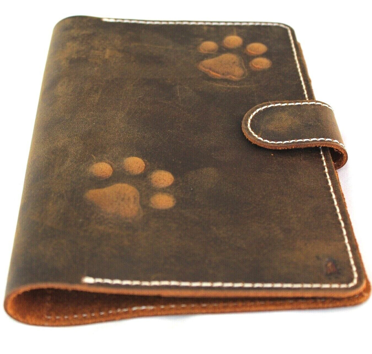 Handmade genuine leather iPad Mini case with card slots, featuring a vintage lion and dog paw design by DAVISCASE.