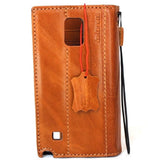 Echte Vintage-Lederhülle für Samsung Galaxy Note 4, Buch-Brieftaschenhülle, schlanke Kartenfächer, dünnes hellbraunes Daviscase