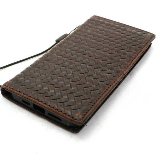 Genuine dark leather iPhone 12 Pro Max case by DAVISCASE with wallet design, ID window, credit card slots, soft slim cover, vintage style