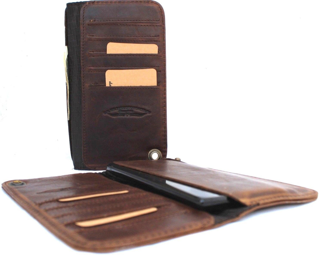 Genuine Italian leather brown wallet case for LG V40 V30 G7 by DAVISCASE, featuring a slim, luxurious book-style design.