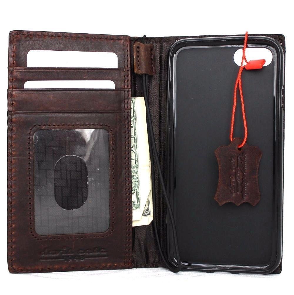 Genuine full leather black wallet case for iPhone 8, featuring card slots, slim design, and classic Art Davis branding.