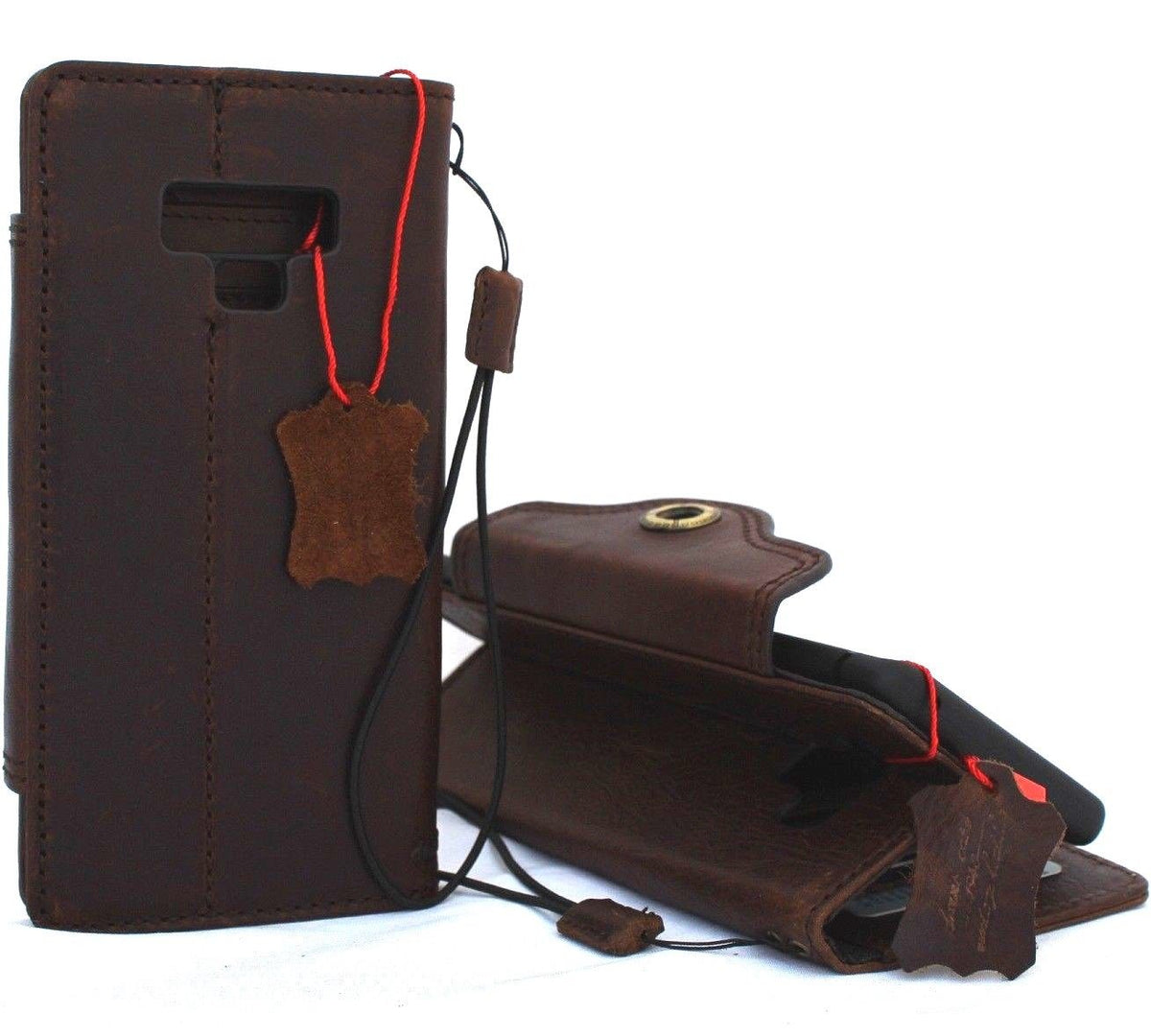Genuine vintage leather Samsung Galaxy Note 9 wallet case by DAVISCASE with card slots and handmade art design.