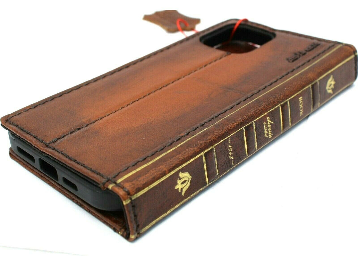 DavisCase handmade leather phone case for iPhone 11-15 Pro Max, Galaxy S21 Ultra, Note 20, with vintage wallet style and full grain leather.