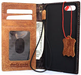Étui en cuir naturel véritable pour iPhone 8, couverture de livre, portefeuille, cartes d'affaires, slim, chargement sans fil, Davis classic Art Tan
