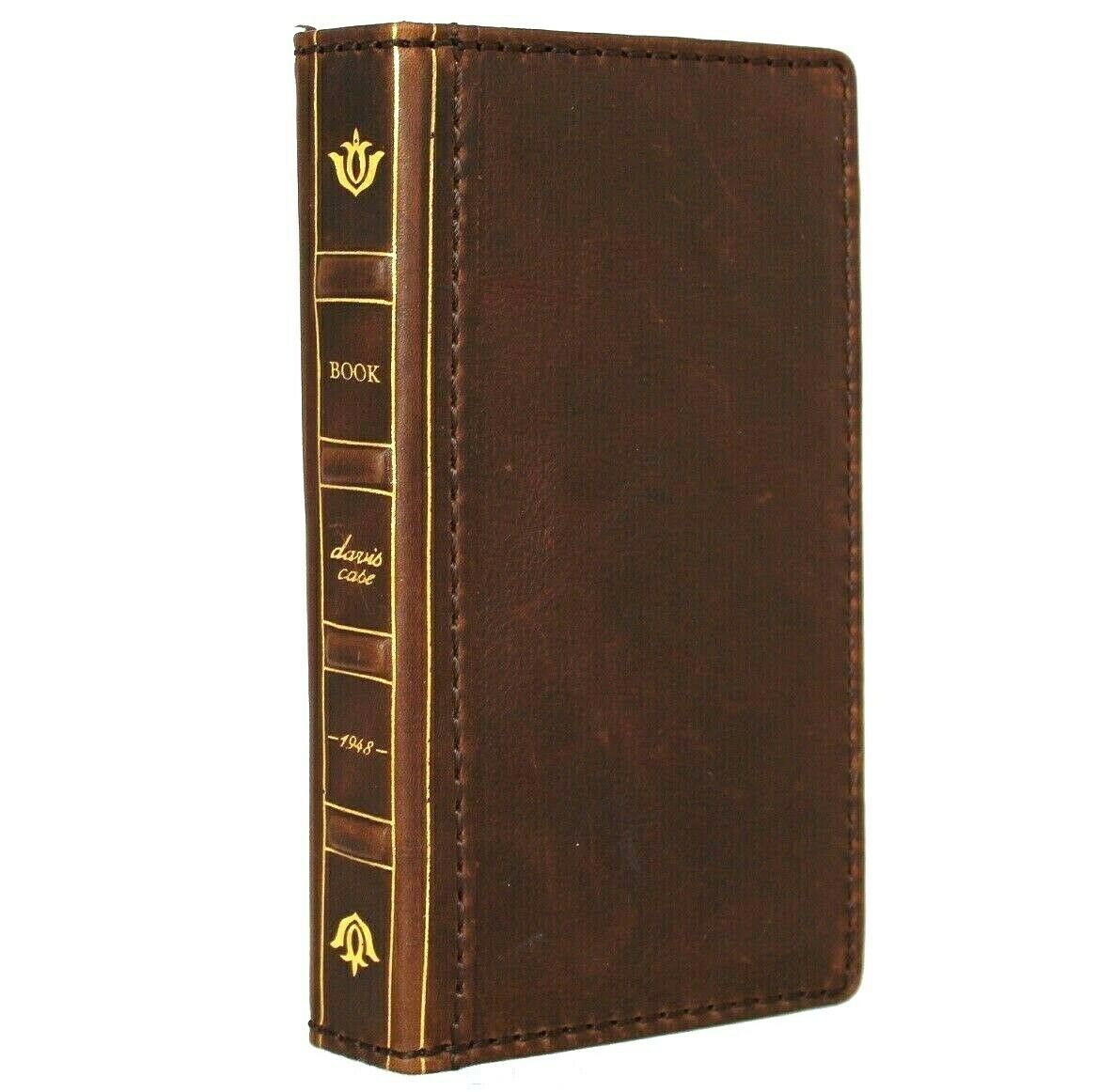 Genuine soft vintage leather Apple iPhone 12 Mini wallet case with Bible design, credit card slots, ID window, by DAVISCASE.