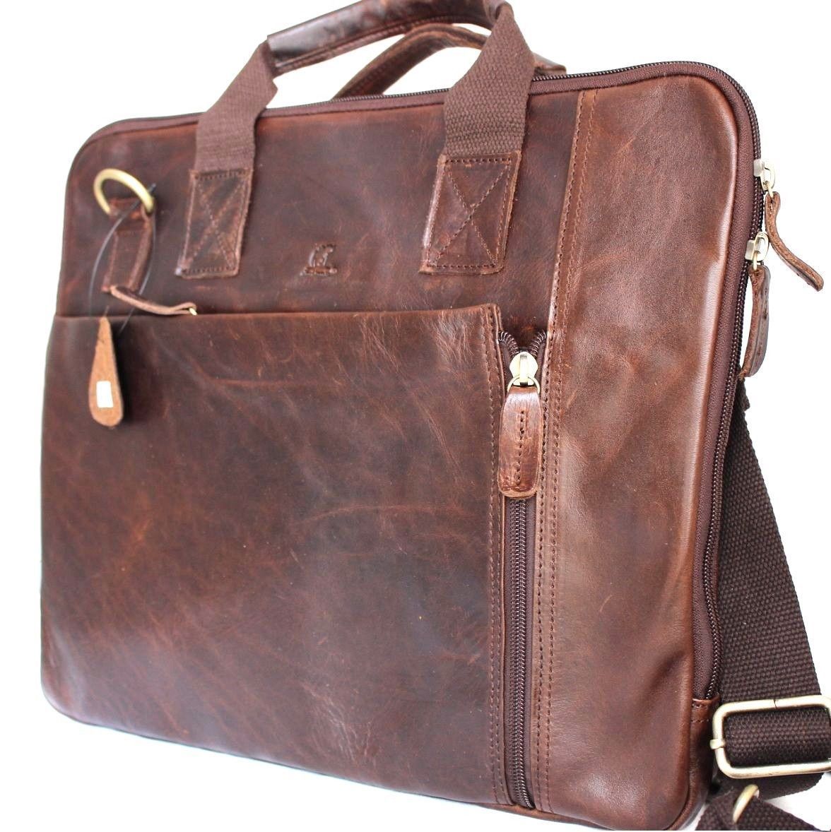 Men's DAVISCASE genuine leather shoulder bag with crossbody strap, brown messenger style for business and laptop carrying