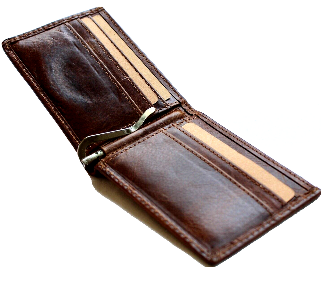 Men's genuine leather wallet with credit card slots and bill compartment, handcrafted tan design from DavisCase.