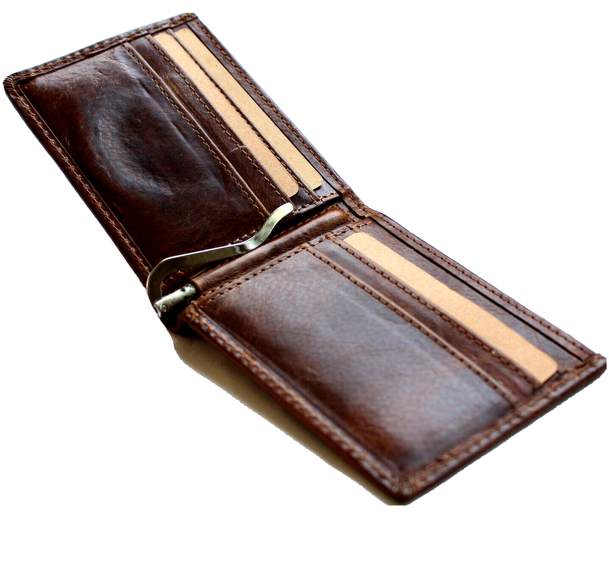 Men's genuine leather wallet with credit card slots and bill compartment, handcrafted tan design from DavisCase.