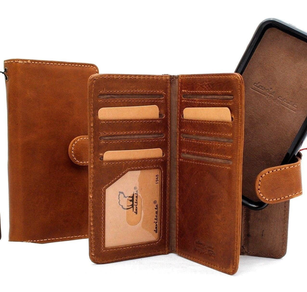 Genuine full leather iPhone 8 case with removable wallet cover, card slots, ID window, magnetic closure, slim and soft rubber edges.
