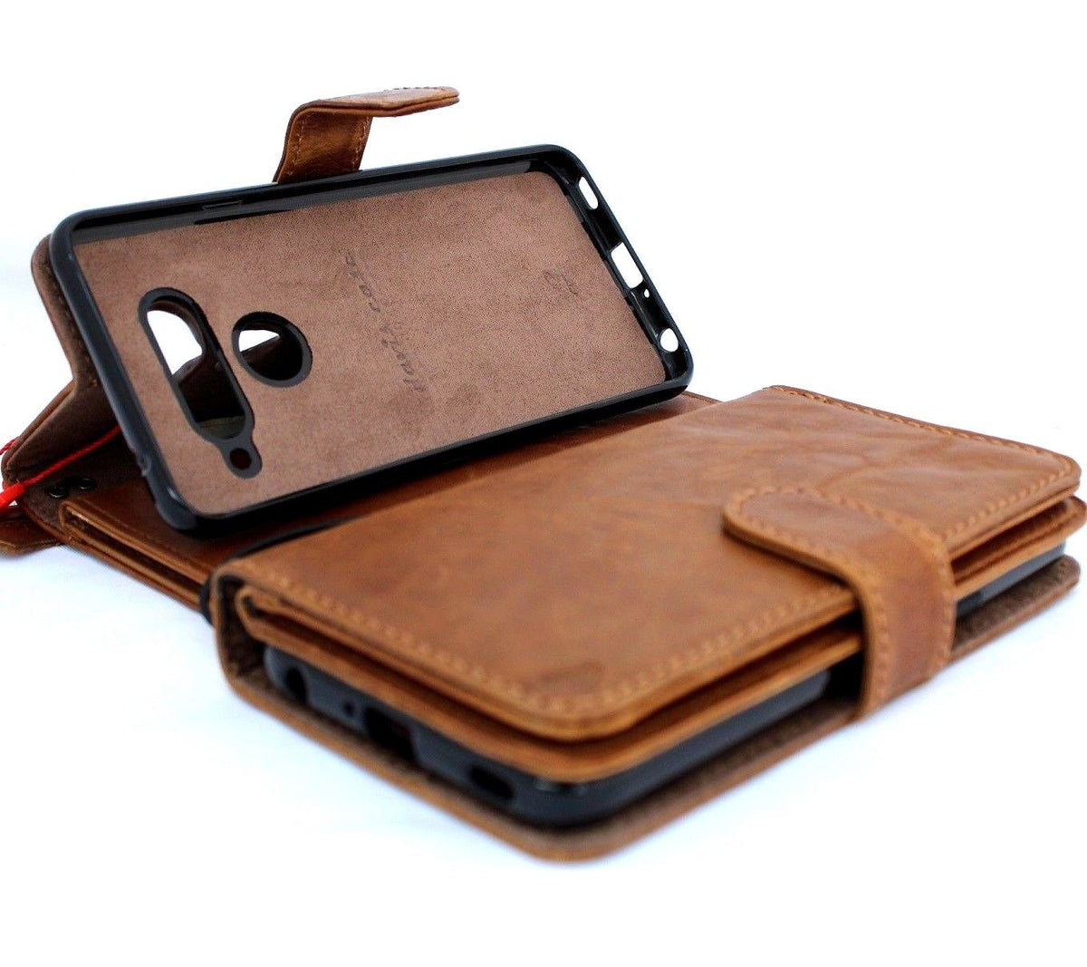 Genuine leather phone case for LG V40 Thin, GALAXY, with card slots, magnetic holder, retro style, slim design, handmade by vendor-unknown