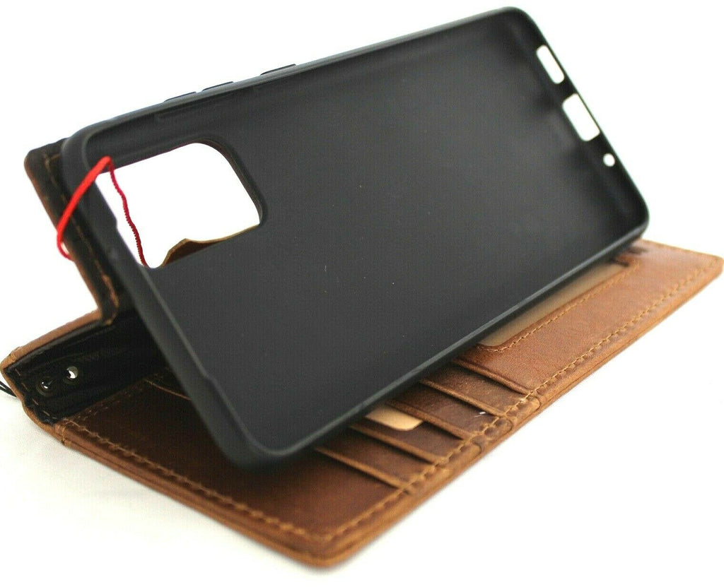 Genuine leather Samsung Galaxy S20 Plus wallet case by DAVISCASE with card slots, ID holder, wireless charging compatibility in tan color