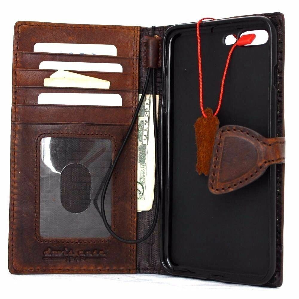 DavisCase genuine dark full leather wallet case for iPhone SE 2 2020 with magnetic closure, credit card slots, slim design, wireless charging