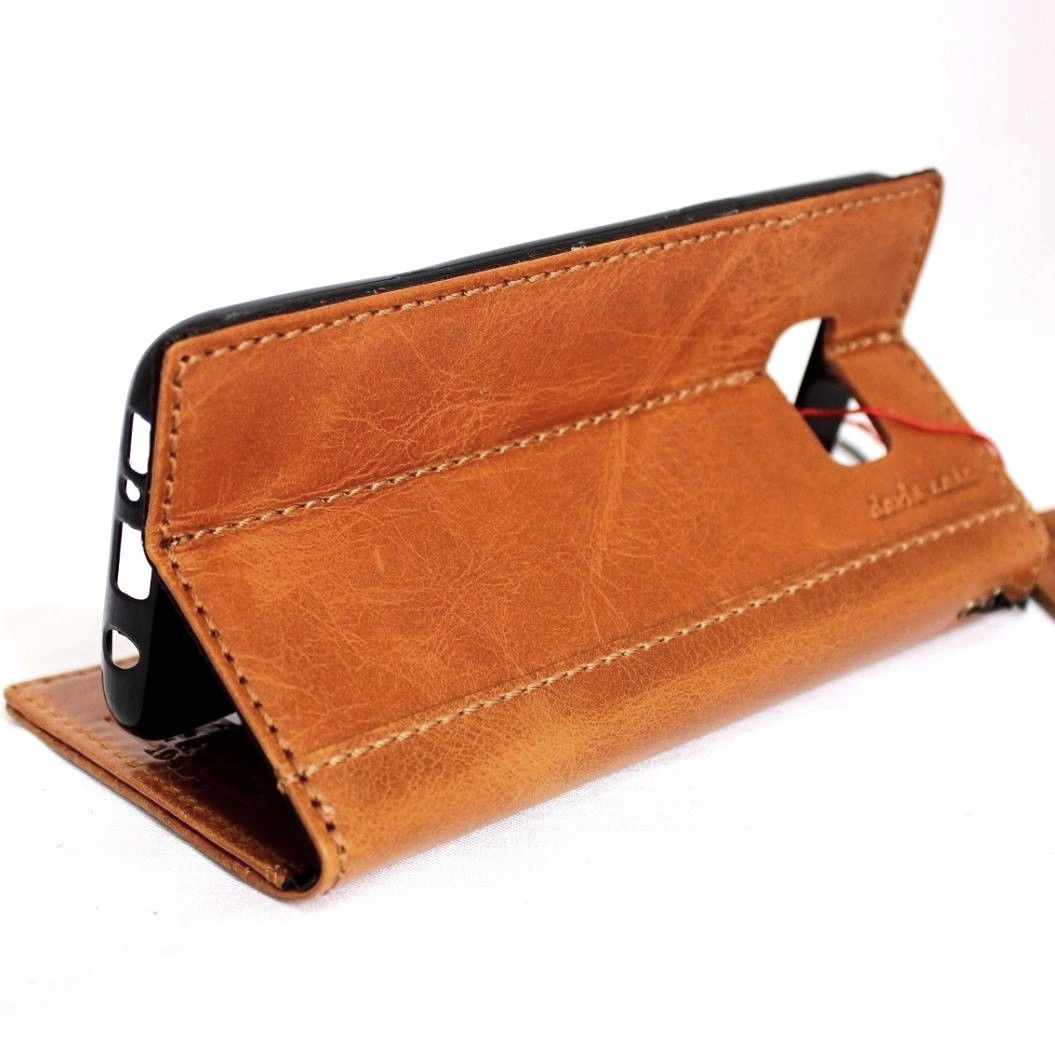 Light brown genuine Italian leather Samsung Galaxy S8 wallet case with card slots, slim, handmade, and business-style cover.