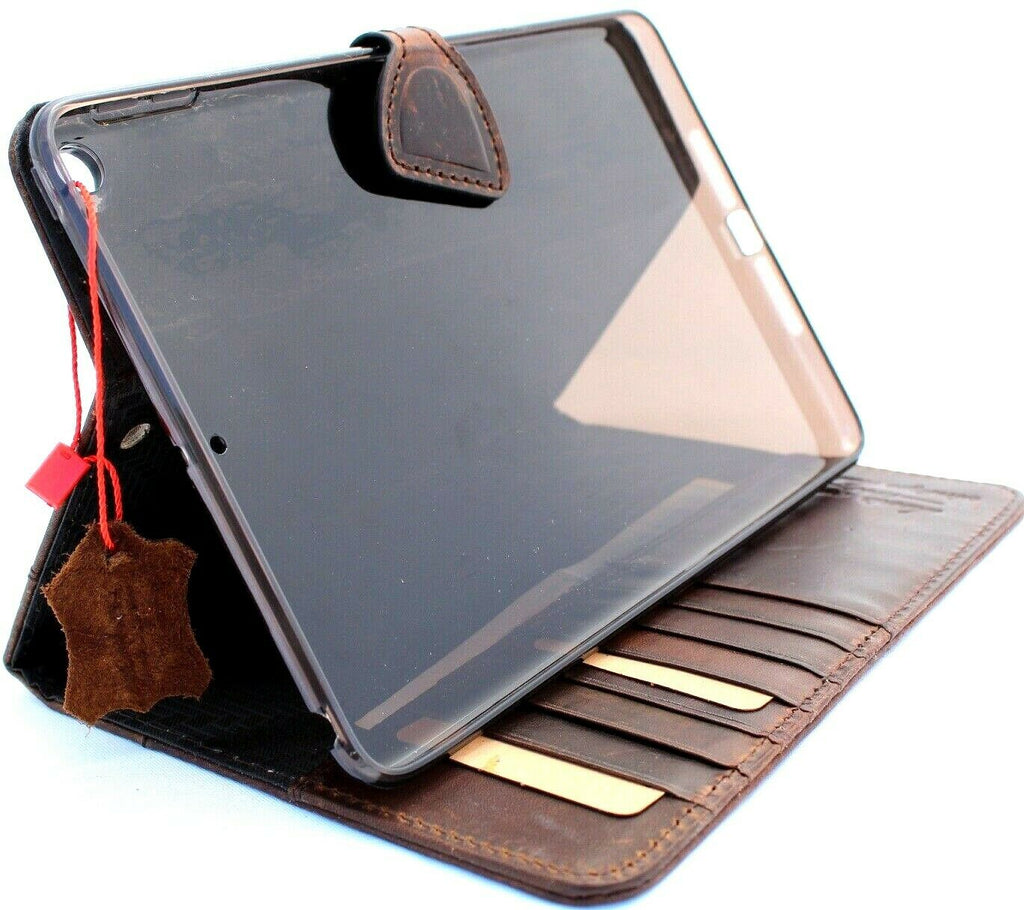 Genuine vintage leather iPad mini 6 case by DAVISCASE with card slots, handmade design, and rubber accents for 2021 model.
