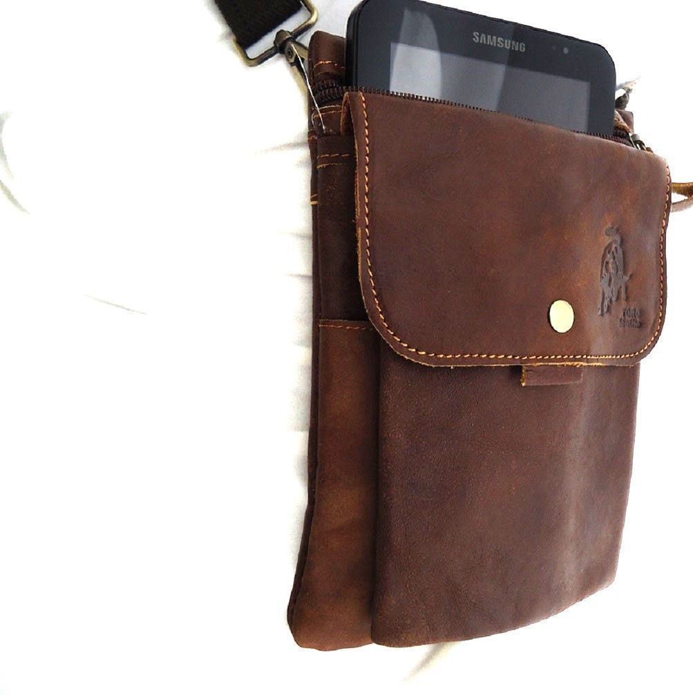 Genuine leather shoulder bag by DAVISCASE with zipper pocket, waist pouch, suitable for tablet or iPad Mini, for men and women.