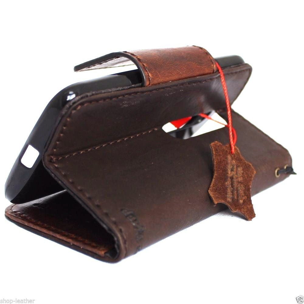 Genuine full leather phone case for Motorola Moto G 3rd gen, handmade wallet style with magnetic closure and clip.