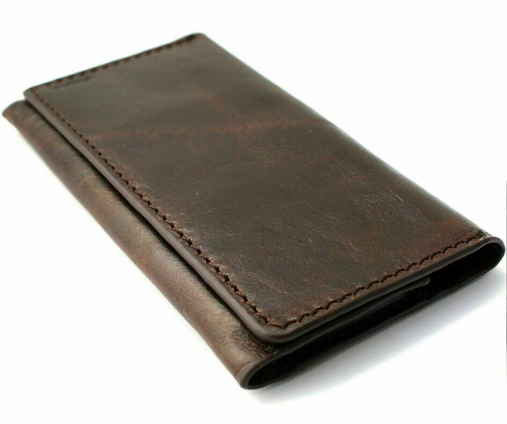 Handmade genuine leather phone case for iPhone 12-14 Pro with ID window, credit card slots, removable cover, vintage style by DAVISCASE.