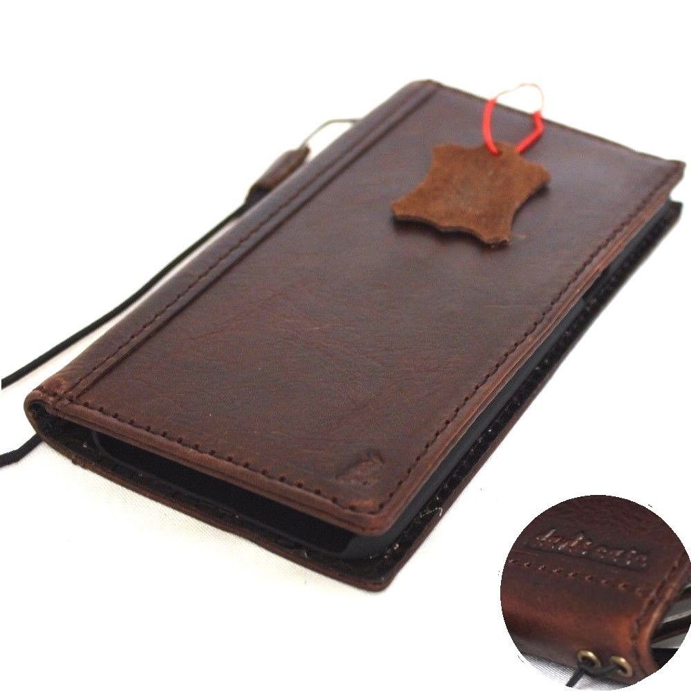 Genuine full leather iPhone 8 case with wallet design, card slots, elastic strap, slim fit, and support for wireless charging.
