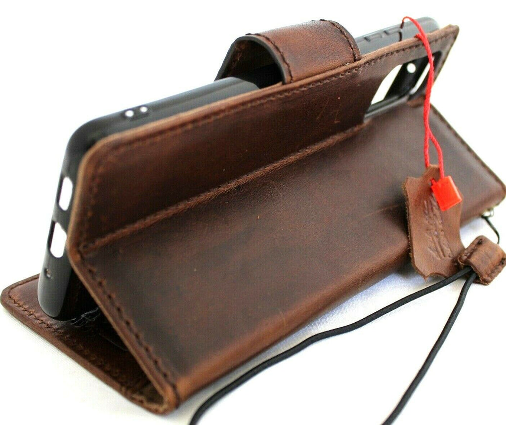 Genuine full leather Samsung Galaxy S20 Plus book wallet case by DAVISCASE with card slots, magnetic stand, and removable cover.