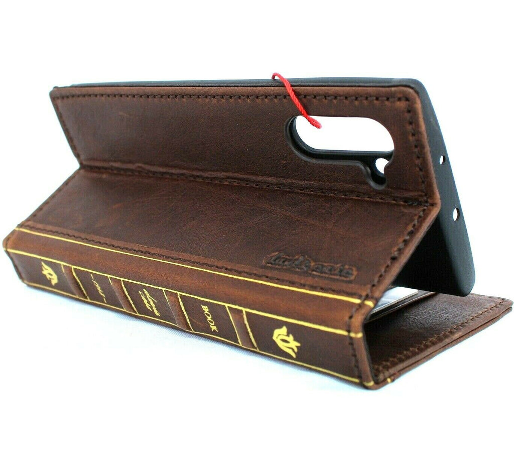 Handmade genuine leather wallet case with ID window and stand for Samsung Galaxy Note 10, by DAVISCASE