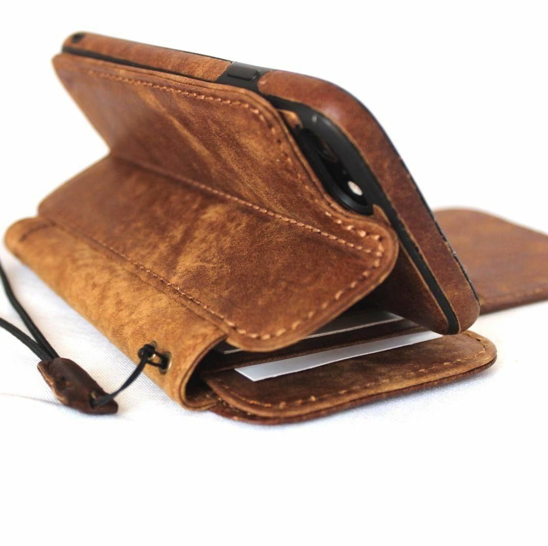 DavisCase genuine full leather iPhone SE 2 2020 wallet case with card slots, magnetic closure, and slim book-style design.