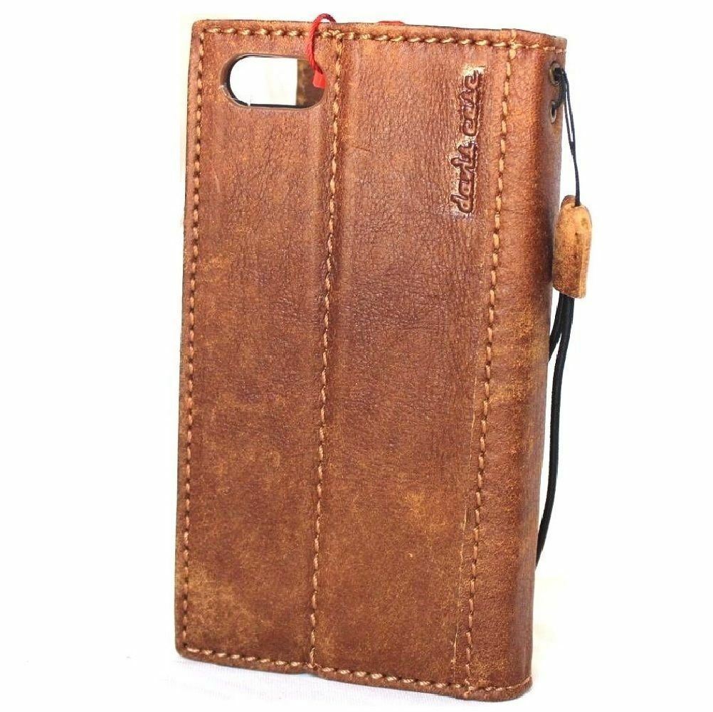 Genuine bright brown soft leather iPhone SE 2 case with wallet card slots, slim design, DavisCase Art, compatible with wireless charging