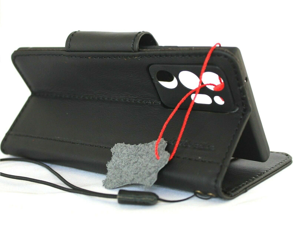 DavisCase genuine black leather wallet case for Samsung Galaxy Note 20 Ultra 5G with card slots, ID window, and magnetic closure.
