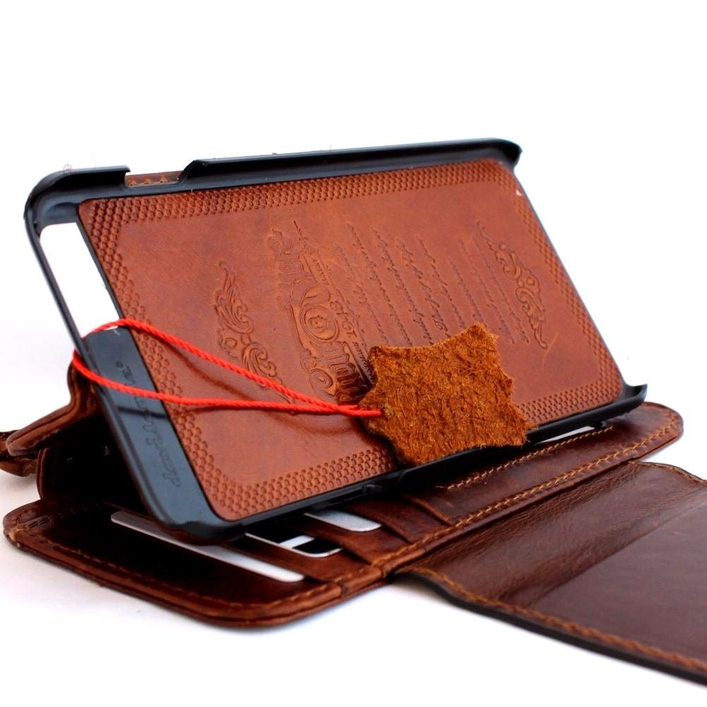 Genuine full leather removable case for iPhone 6s Plus with wallet-style cover, credit card slots, and magnetic closure.