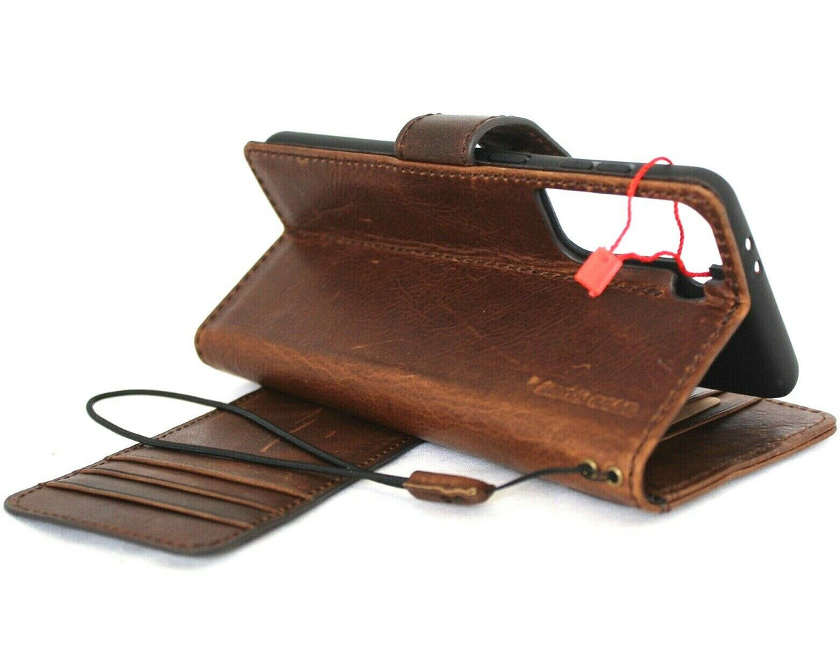 Genuine vintage leather Galaxy S21 Plus case by DAVISCASE with wallet design, card holder, soft book cover, and ID slot.