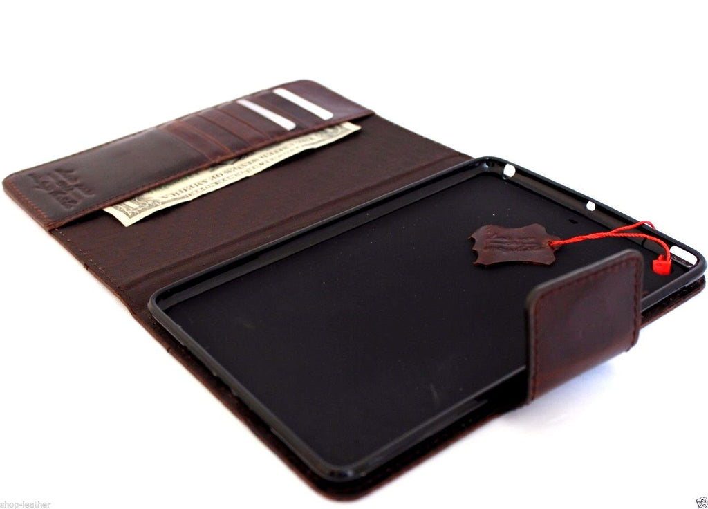 Vintage genuine leather iPad Mini 2/3 case with stand, wallet, and card slots, designed for Apple iPad Mini models.