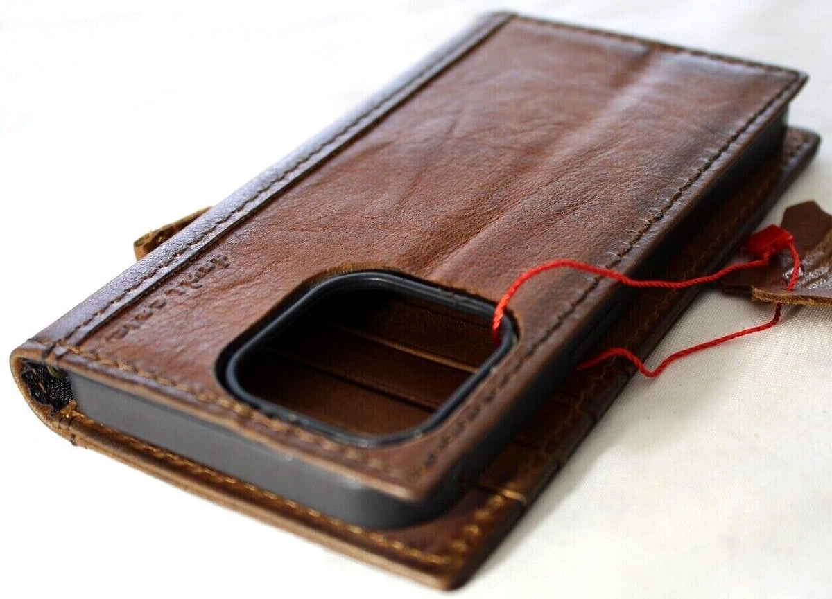 Handmade vintage tan leather phone case with eagle falcon design for iPhone 13-18 Pro Max, featuring card slots and full grain leather.