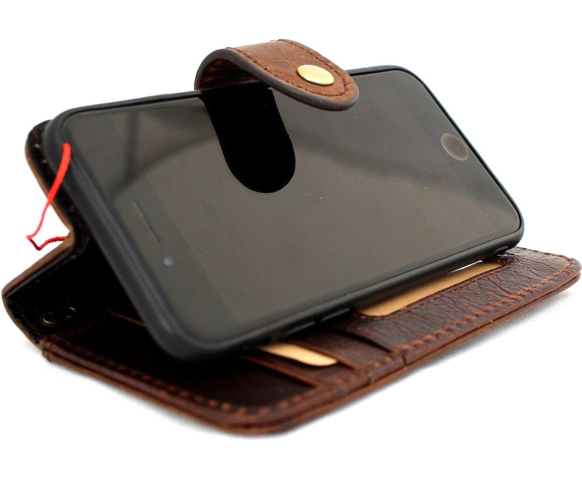 Genuine vintage leather case for Xiaomi 14T Pro by DAVISCASE, featuring a wallet design with card slots and wireless charging holder.