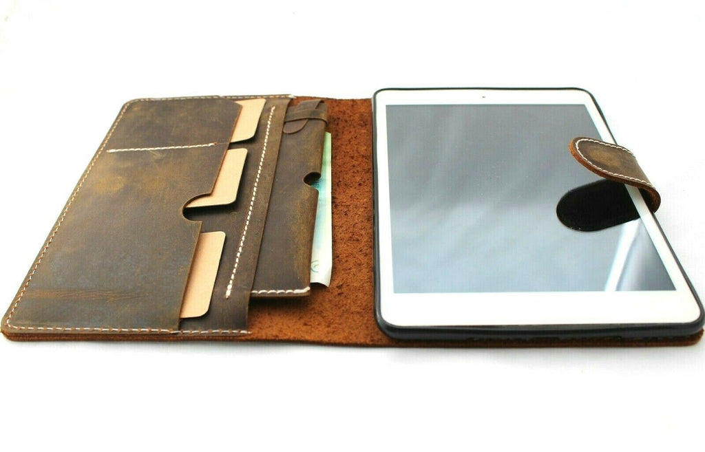 Genuine soft leather iPad Mini 6 case by DAVISCASE with card slots, vintage design, and pen holder in a handmade, luxury style.