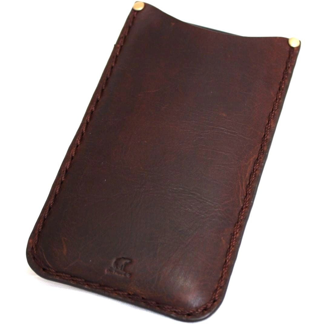 Handmade brown leather phone case for Samsung Galaxy S8, slim and classic holder cover by vendor-unknown.