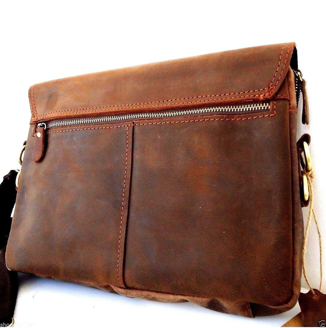 Mens vintage brown leather crossbody bag by DAVISCASE, soft genuine leather with classic style and functional design.