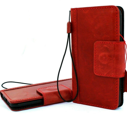 Handmade genuine red leather phone case for Apple iPhone 11 Pro Max by DAVISCASE, with flip wallet and magnetic closure.