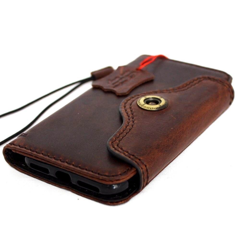 DavisCase genuine full leather iPhone SE 2 2020 wallet case with card slots, vintage luxury style, slim design, and wireless charging support.