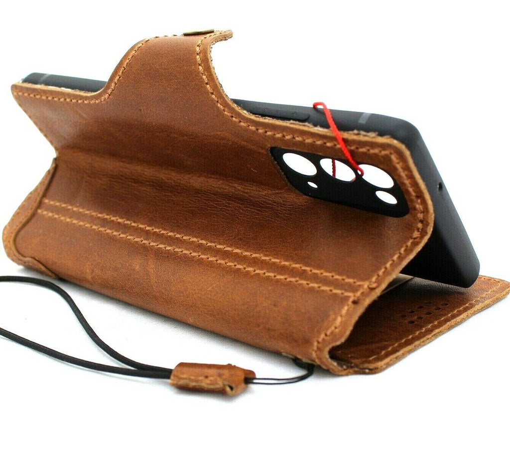 Genuine tan leather Samsung Galaxy S20 FE book wallet case with card slots, soft vintage design by DAVISCASE.